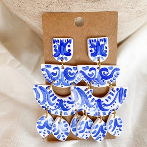 SANTORINI Mediterranean Greece Inspired Travel Jewelry Blue and White Vacation Colorful Handmade Statement Polymer Clay Earring image 3