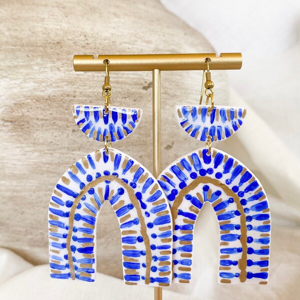 CRETE | Greek Island | Mamma Mia | Greece Inspired | Handmade To Order Polymer Clay Earring | Blue and White Arch | Santorini