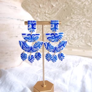 SANTORINI | Mediterranean | Greece Inspired | Travel Jewelry | Blue and White | Vacation | Colorful Handmade Statement Polymer Clay Earring