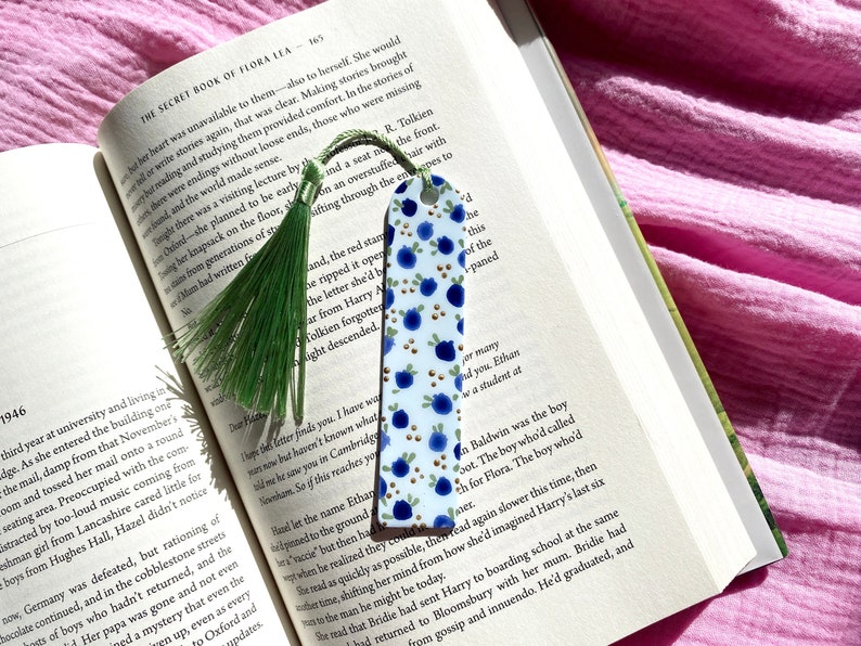 Hand Painted Polymer Clay Bookmark Fruity Blueberry Print Perfect Gift for Book Lovers image 1