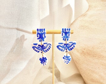 SANTORINI Mini | Mediterranean Style | Mamma Mia | Greece Inspired | Colorful Blue and White Handmade Polymer Clay Earring