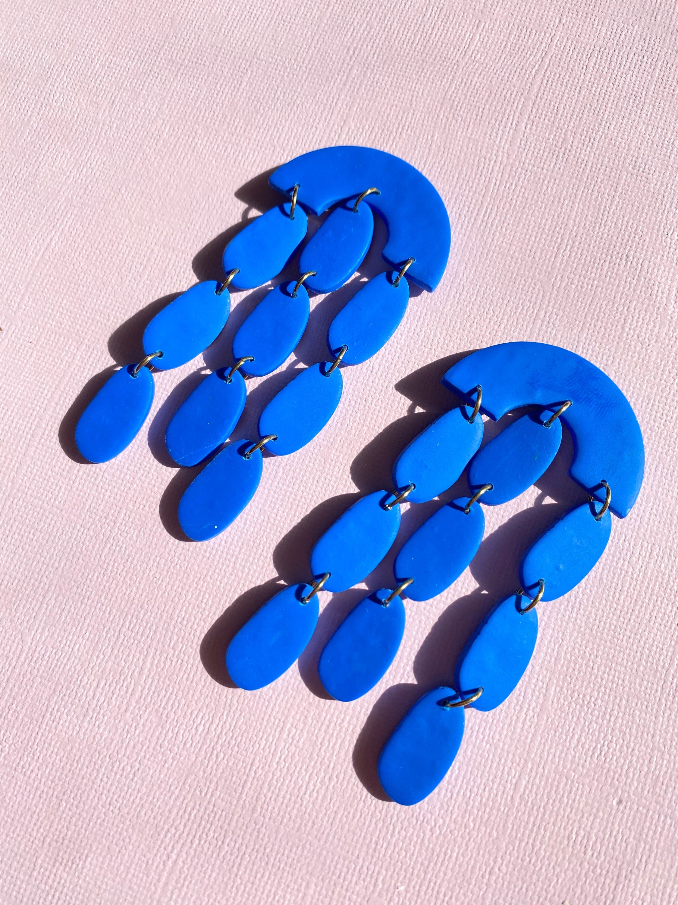 MIRA | Cobalt Blue | Handmade Polymer Clay Earring | Bright Colorful Chandelier Statement Earring