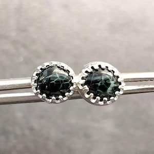 Michigan Greenstone Earrings, TINY, Keewenaw Greenstone, Chlorastolite, Michigan Gemstone Earrings, Chlorastrolite, Greenstone Studs