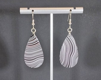 Large Michigan Fordite Earrings in Neutral Colors with Sterling Silver Ear Wires