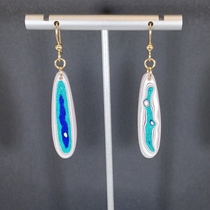 American Fordite Earrings in Elongated Teardrops with Gold Filled Ear Wires Ohio Motor Agate