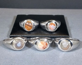 Lake Superior Agate Rings A Fusion of Stainless And Fine Silver Choose Your Size Makes A Great Agate Gift