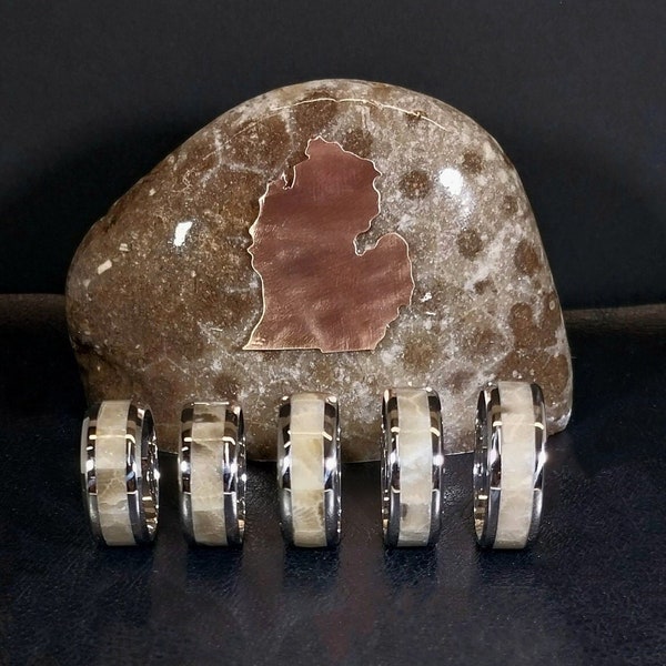 Petoskey Stone Stainless Steel Rings Pick Your Size Michigan Rings for Him or Her