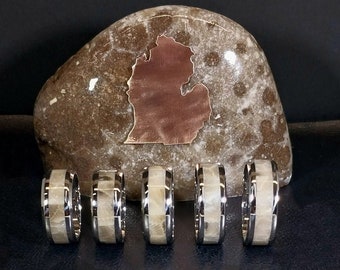 Petoskey Stone Stainless Steel Rings Pick Your Size Michigan Rings for Him or Her