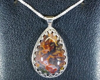 Cathedral Agate Necklace in Solid Sterling Silver 925 a Premium Moss Agate