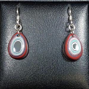 Fordite Earrings with Sterling Silver Ear Wires Colorful Cool Domed Teardrops
