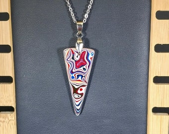 Fordite Necklace in Big Rig Fordite Inverted Triangle Shape is Reversible with Great Colors Chain Included