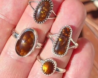 Fire Agate Silver Rings, 4 Sizes to Choose From, Sterling Silver Mexican Fire Agate Rings, Wisconsin Handmade Jewelry, Veteran Made Silver