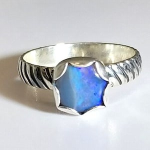 Opal Ring, Size 7, Small Australian Opal, Solid Silver, Natural Australian Crystal Opal, Crystal Opal, Blue Flash