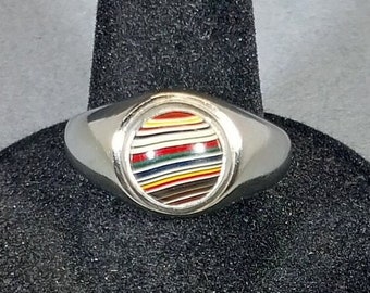 Fordite Ring in Size 9 with Bright CoLoRs and Styled Band a Great Gift for Anyone