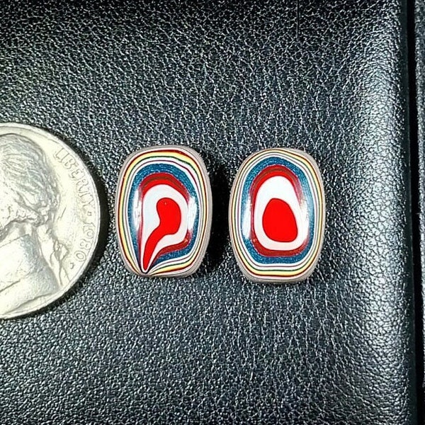 Fordite Cabochon Pair, Hand Cut in Wisconsin, Fordite Set Rectangles, Jewelry Making Stones, Polished Fordite, Car Paint