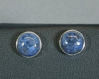 Dumortierite Stud Earring, Solid Silver Blue Quartz Earrings, Quartz Stud, Quartz Post Earring, Deep Blue Natural Stone Earrings