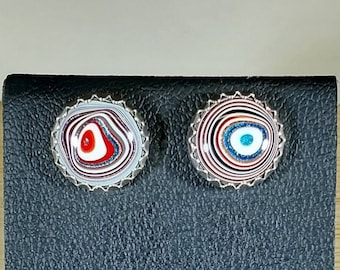 Fordite Earring, Silver Solid 925, Bright Colors, Fordite Post Earring, Fordite Earrings, WI Made