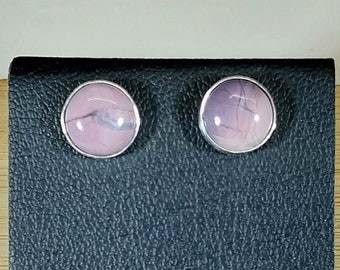 Hyacinth Jasper Earrings, Lilac Purple Silver Stud Earrings, Purple Studs, Natural Stone