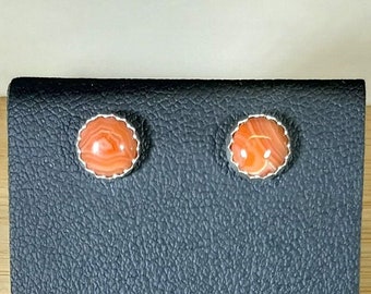 Lake Superior Agate Silver Stud Earring, TINY Lake Superior Agate Stud Earrings, Minnesota Agate, Agate Post Earring, Sterling Silver Agate