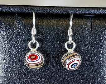 Fordite Earring, Sterling Silver 925, Solid Silver, Tiny Fordite Earrings, Wisconsin Made