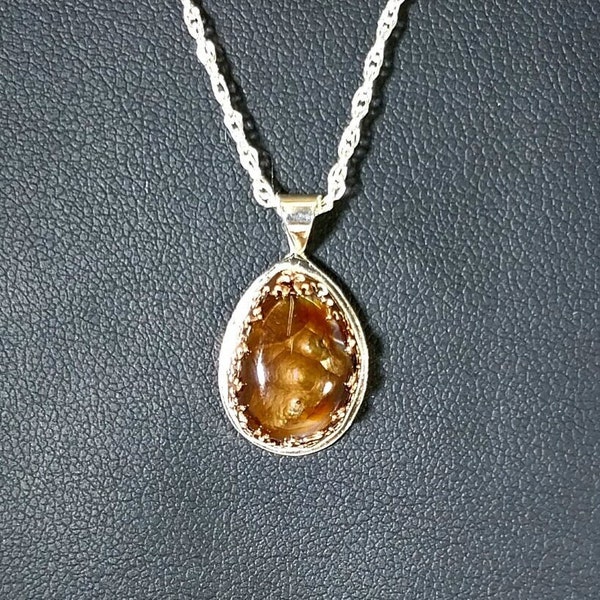 Fire Agate, Sterling Silver and Copper Fire Bezel, Fire Agate Jewelry, Artisan Handmade, Wisconsin Handcrafted