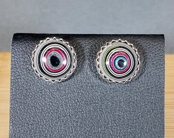 Fordite Earring, Solid Silver .925, Large Fordite Studs 10 mm, Colorful Earrings, Fordite Jewelry, Fordite Silver Earring