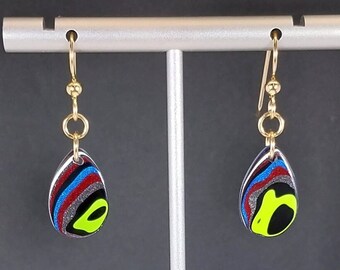 Fordite Earring, Yellow Gold Filled Ear Wires, Neon Green, Recycled, Fordite Jewelry, Fordite Dangle Earrings, Unique Earrings