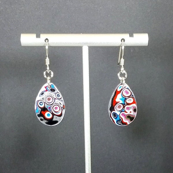 Fordite, Earrings Set, Sterling Silver, Neutral Colors, Teardrop Dangle Earring, Detroit Agate, Premium Earrings