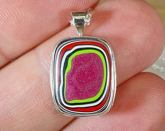 Fordite Necklace, Solid Silver, With PINK, Fordite Pendant, Beautiful Bright Colors, Fordite Jewelry, Fordite, Americana Jewelry, USA Made