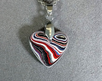 Collier Fordite, Coeur Fordite du Michigan, Pendentif Fordite