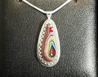 Artisan Handmade Fordite Necklace in Sterling Silver Made With Bowling Green KY Fordite