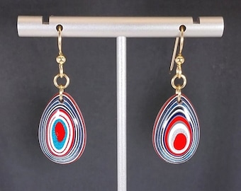 Fordite Earring, Gold Filled Ear Wires, Bright Colorful Earrings, Fordite Teardrop Earrings, Fordite, USA Handmade Art