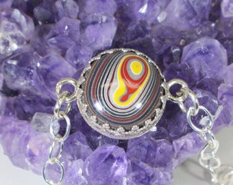 Fordite Bracelet, Solid Silver, Sports Car Fordite Bowling Green KY, Fordite Bangle Bracelet, Adjustable Fordite Bracelet