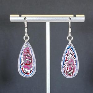 Fordite Earring, Colorful Earrings, Sterling Silver, Ohio Fordite, Flat Teardrop Earrings, Fordite Jewelry, Motor City Agate