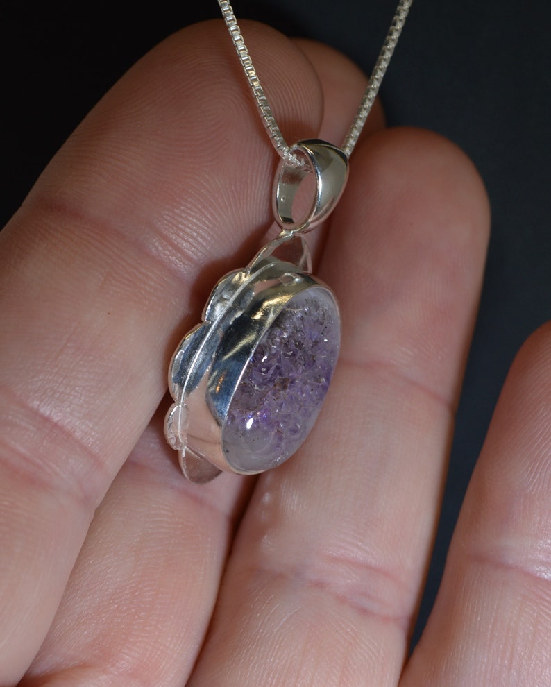Amethyst Geode Necklace, Solid Sterling Silver, Thunder Bay Amethyst, Lake Superior Region, Natural Geode Necklace image 6