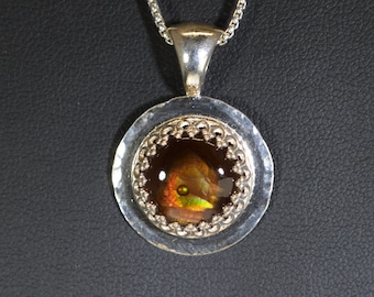 Fire Agate Necklace, Silver, Bright Color Flash, Silver Solid 925, Fire Agate Silver Necklace, AZ Fire Agate