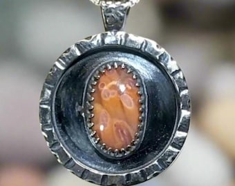 Lake Superior Agate, Solid Sterling Silver, Rare Tube Agate, Lake Superior Agate Silver Necklace, Artisan Handmade in Wisconsin