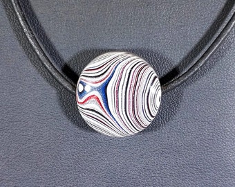 Round Michigan Fordite Bead Necklace with Leather Cord