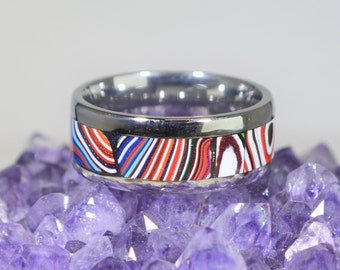 Fordite Ring, Size 8, Premium Colors and Patterns, Fordite Channel Ring, Fordite, Fordite Jewelry, American Made, Artisan Handcrafted