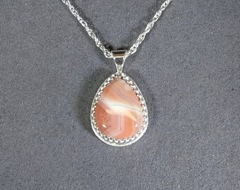 Lake Superior Agate Necklace, Solid Sterling Silver, Paradise Beach Paint, Beautiful Banding, Silver Agate Pendant