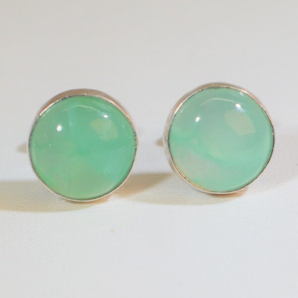 Chrysoprase Earring, Chrysoprase Stud, Solid Silver, Natural Green Stone Earrings, Light Green Earring, Beautiful Sea Green Earring, Posts