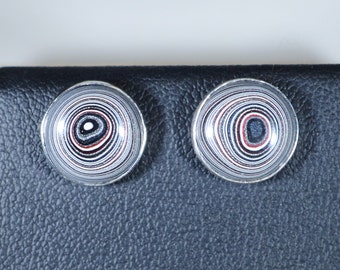 Fordite Earring, Solid Silver Fordite Studs, 10.5 mm, Michigan Fordite, Recycled, Fordite Stud Earring