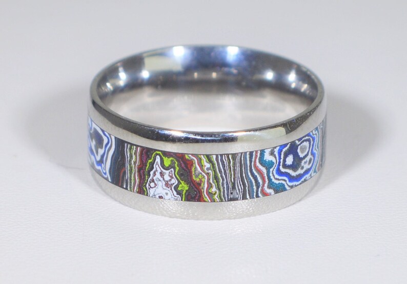 Fordite Ring, Size 6 3/4, Fordite Channel Ring, Intricate Patterns, Wide Band Fordite Ring, Men Fordite, Fordite Jewelry image 1