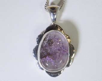 Amethyst Geode Necklace, Solid Sterling Silver, Thunder Bay Amethyst, Lake Superior Region, Natural Geode Necklace