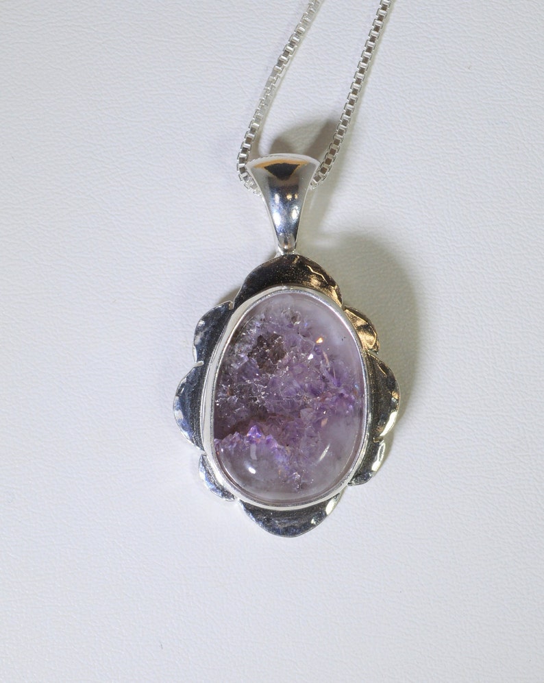 Amethyst Geode Necklace, Solid Sterling Silver, Thunder Bay Amethyst, Lake Superior Region, Natural Geode Necklace image 1