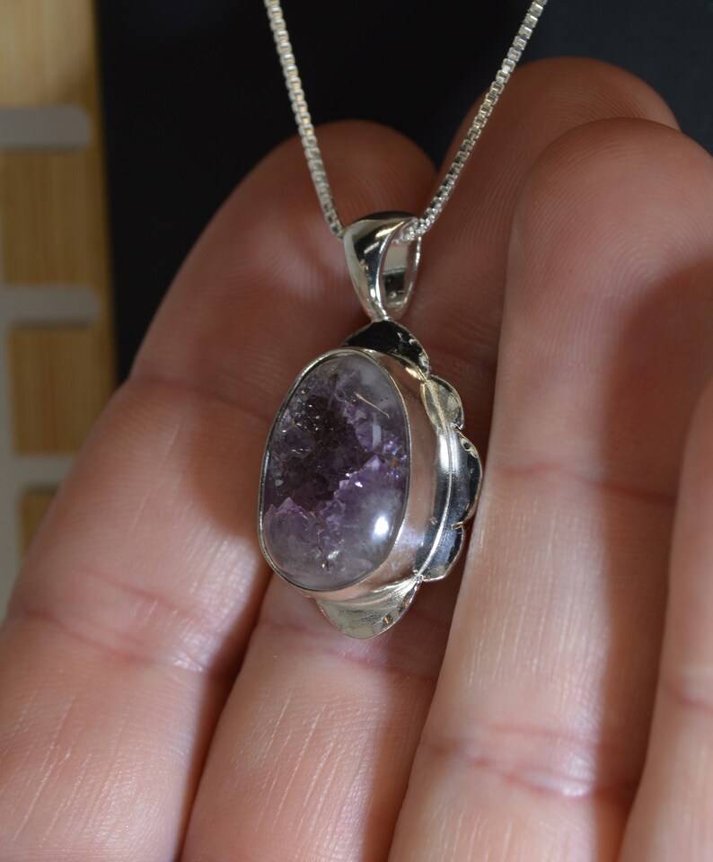 Amethyst Geode Necklace, Solid Sterling Silver, Thunder Bay Amethyst, Lake Superior Region, Natural Geode Necklace image 5