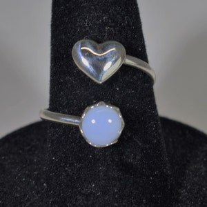 Handmade Idaho Blue Opal Silver Ring with Adjustable Heart Band