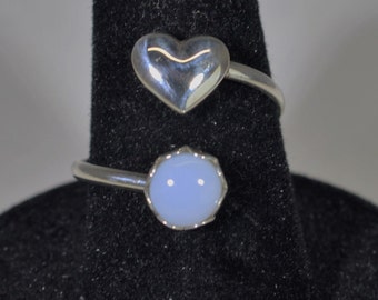 Handmade Idaho Blue Opal Silver Ring with Adjustable Heart Band