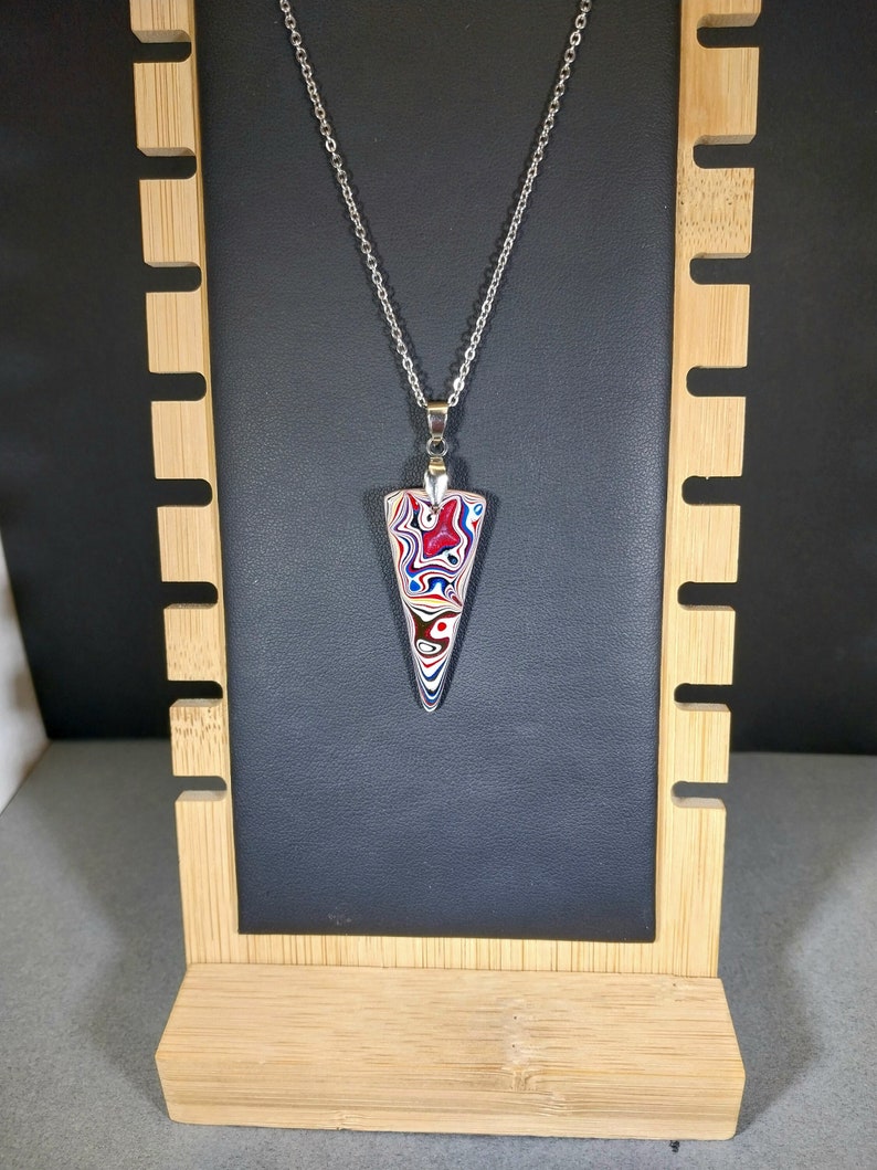 Fordite Necklace in Big Rig Fordite Inverted Triangle Shape is Reversible with Great Colors Chain Included image 1