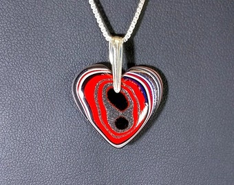 Fordite Necklace, RED Heart, Solid Silver, Heart Necklace, Fordite Heart, Fordite Heart Necklace, Fordite Heart Pendant, Fordite